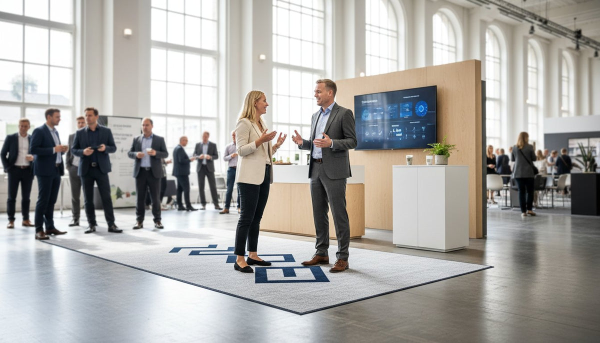 Reklamemåtte til messe: Den ultimative guide til branding på gulvet i 2026