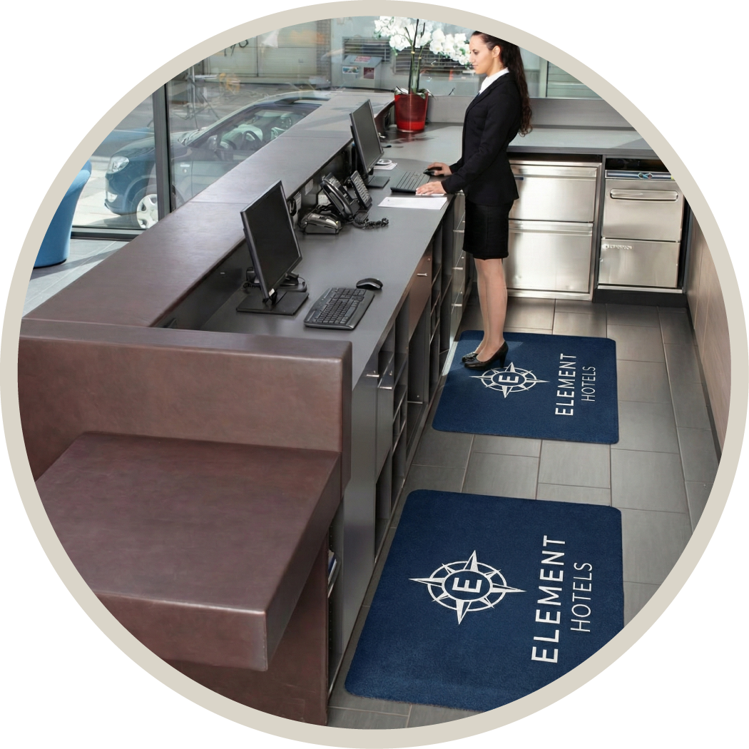 LogoMåttte, Reklamemåtte, Komfort måtte, Ergonomisk måtte, måtte til arbejdsmiljø