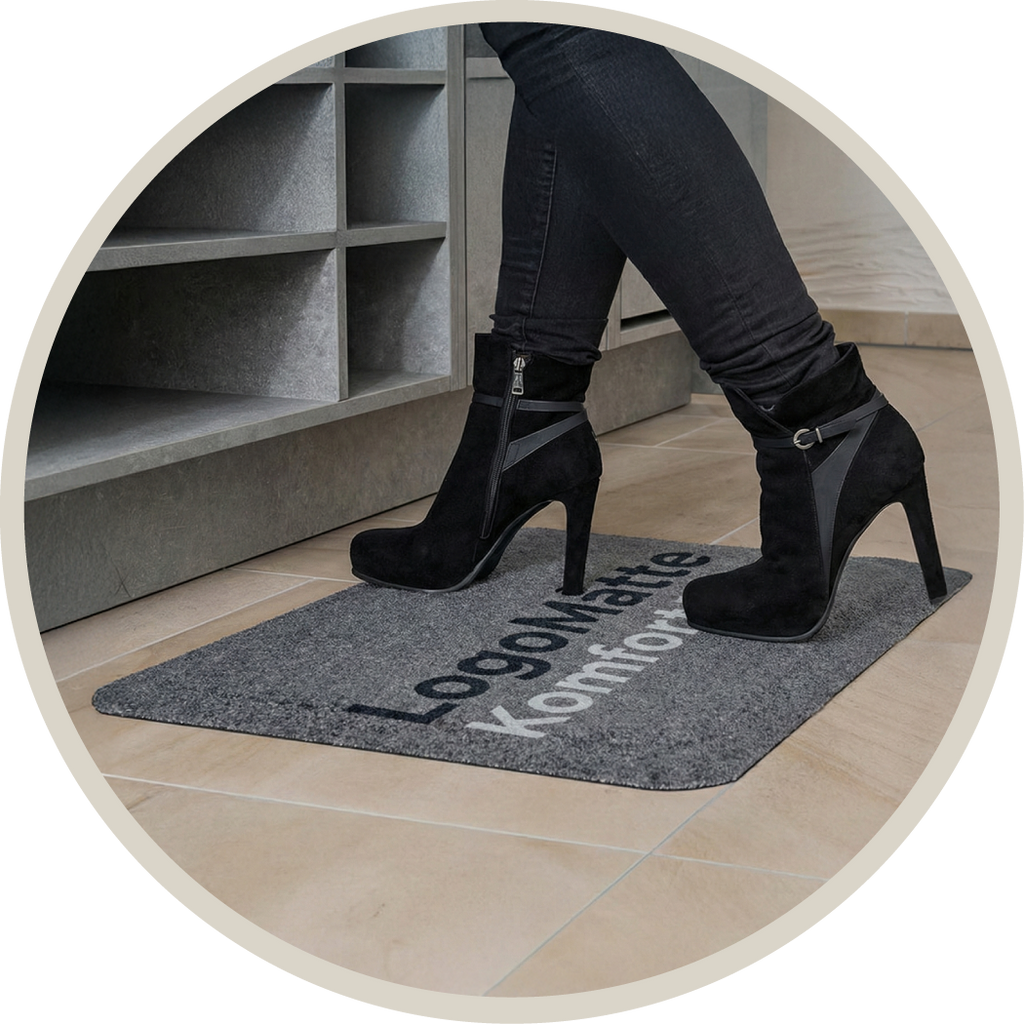 LogoMåttte, Reklamemåtte, Komfort måtte, Ergonomisk måtte, måtte til arbejdsmiljø