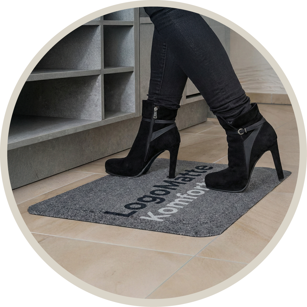 LogoMåttte, Reklamemåtte, Komfort måtte, Ergonomisk måtte, måtte til arbejdsmiljø