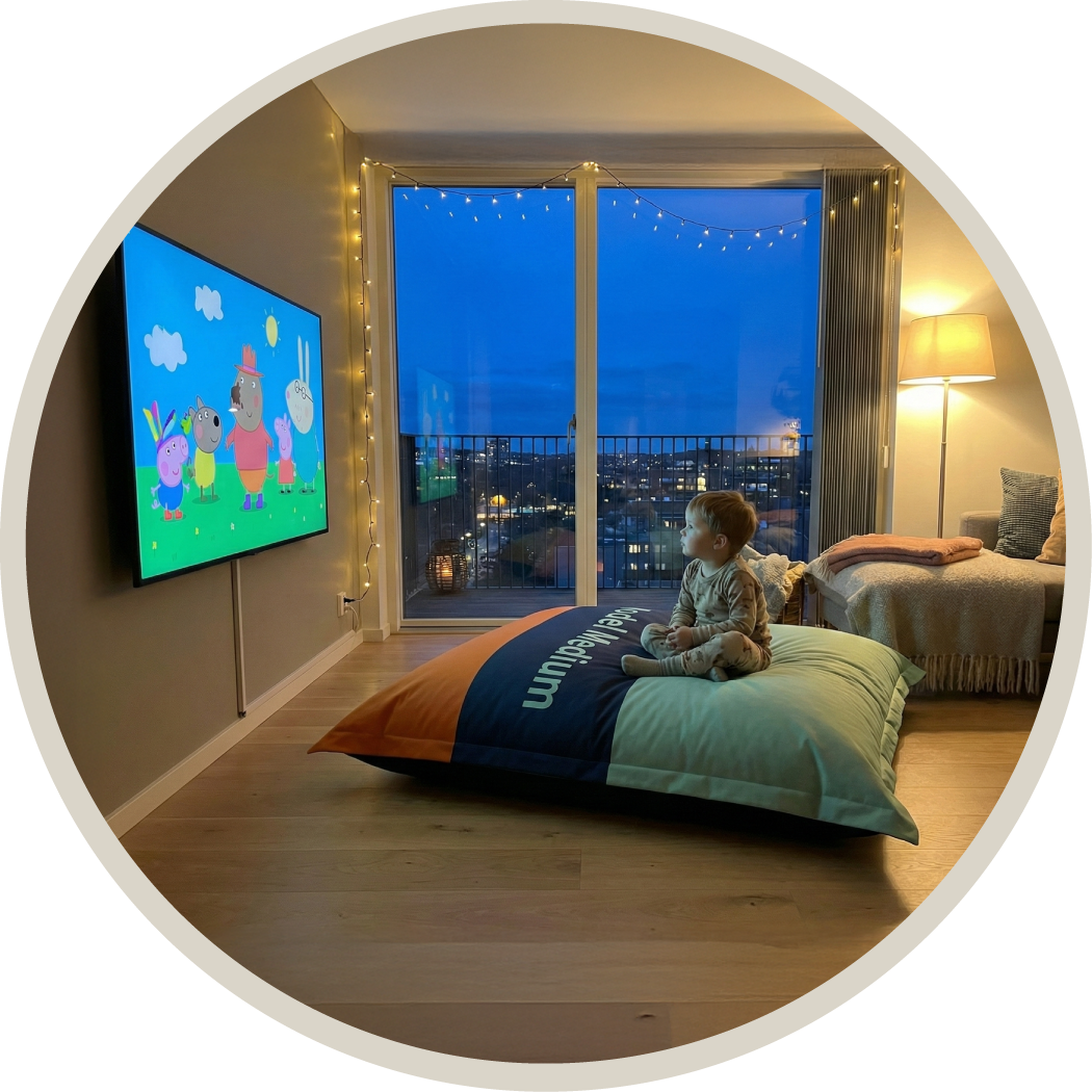 Sækkestol Rund, Sækkestol Messe, Bean Bag med tryk, Fat Boy, sækkestol hjem