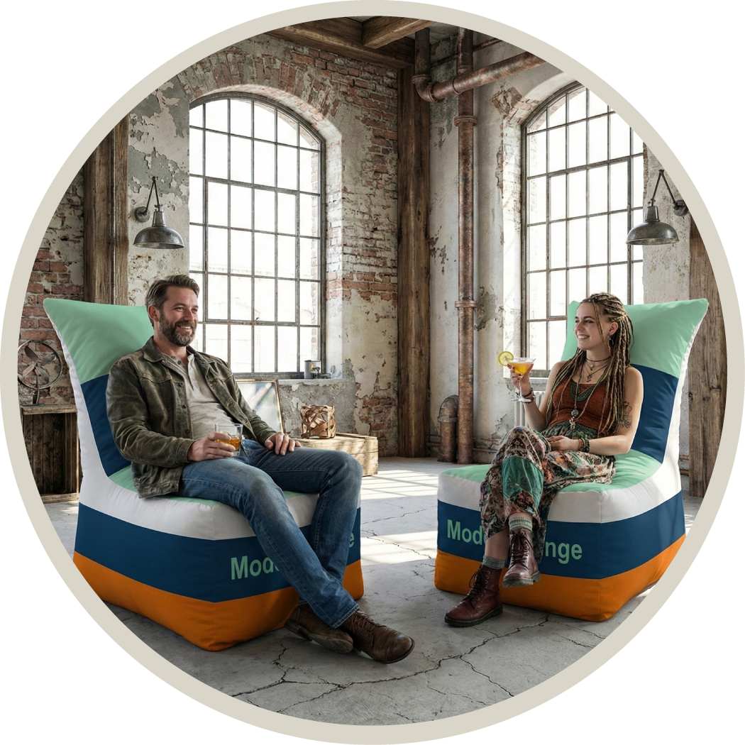 Sækkestol Lounge, Sækkestol Messe, Bean Bag med tryk, Fat Boy